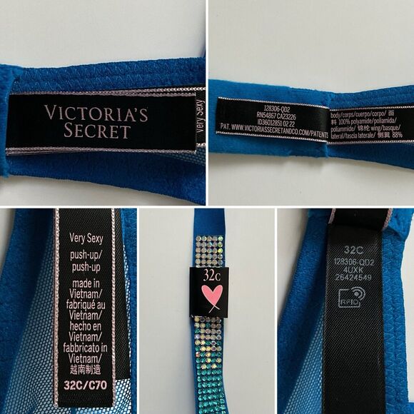 Victoria’s Secret Bombshell Bra Blue Sexy Shine Strap Add Cups Push Up 32C - Picture 4 of 9
